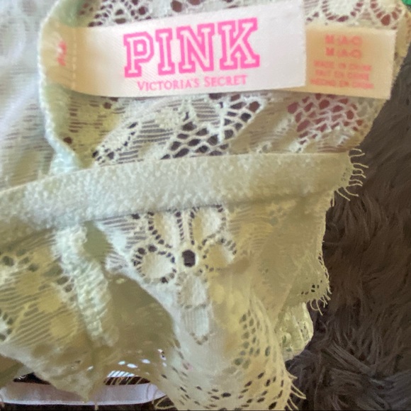 VS PINK Eyelash Lace Push Up High Neck Bralette Medium Baby Blue Tint - Picture 6 of 8